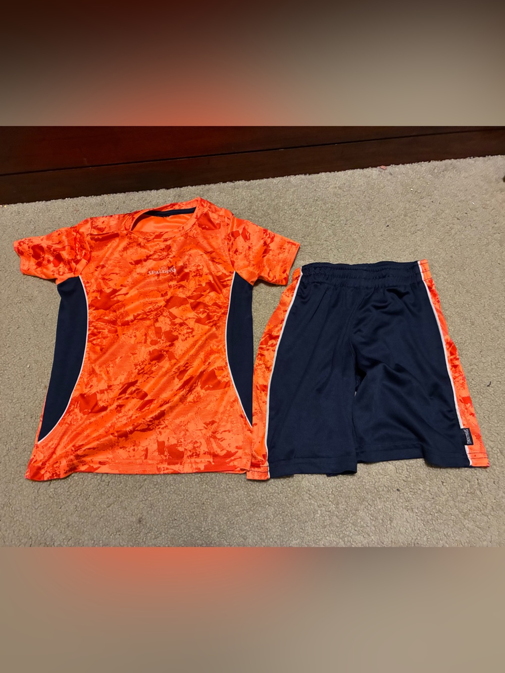 Kids Athletic Shorts and Short Set - Orange & Navy